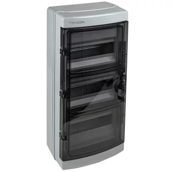   Tracon EDFKIP65N123 Falon kívüli elosztódoboz, átlátszó ajtóval, N/PE sínnel 3×12 mod, H×W×D=595,3×299,75×147mm, IP65,1000 VAC, 1500 VDC