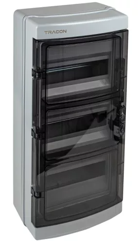 Tracon EDFKIP65N123 Falon kívüli elosztódoboz, átlátszó ajtóval, N/PE sínnel 3×12 mod, H×W×D=595,3×299,75×147mm, IP65,1000 VAC, 1500 VDC
