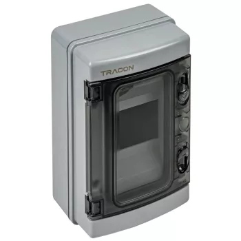   Tracon EDFKIP65N41 Falon kívüli elosztódoboz, átlátszó ajtóval, N/PE sínnel 1×4 mod, H×W×D=210.3×142.8×99.5mm, IP65,1000 VAC, 1500 VDC