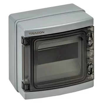   Tracon EDFKIP65N81 Falon kívüli elosztódoboz, átlátszó ajtóval, N/PE sínnel 1×8 mod, H×W×D=209×215×98mm, IP65, 1000 VAC, 1500 VDC