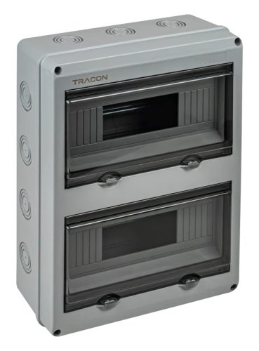 Tracon EDFKIP65U122 Falon kívüli elosztódoboz, átlátszó ajtóval, N/PE sínnel 2×12 mod, H×W×D=356.16×275.51×106.2mm, IP65,1000VAC,1500 VDC