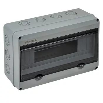   Tracon EDFKIP65U151 Falon kívüli elosztódoboz, átlátszó ajtóval, N/PE sínnel 1×15 mod, H×W×D=197.5×310×106mm, IP65, 1000 VAC, 1500 VDC