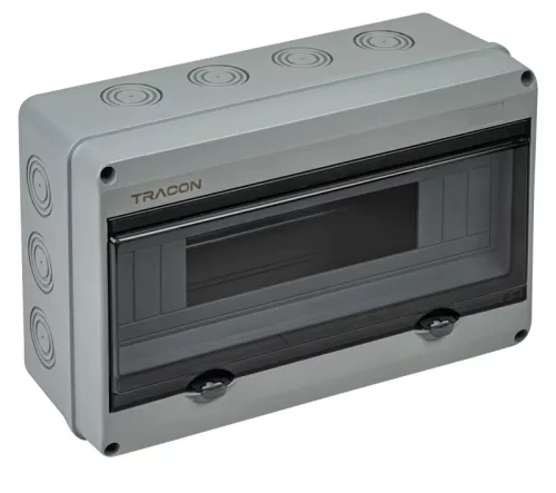 Tracon EDFKIP65U151 Falon kívüli elosztódoboz, átlátszó ajtóval, N/PE sínnel 1×15 mod, H×W×D=197.5×310×106mm, IP65, 1000 VAC, 1500 VDC