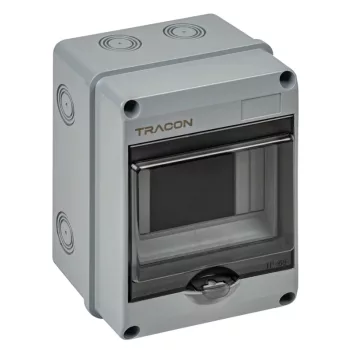   Tracon EDFKIP65U51 Falon kívüli elosztódoboz, átlátszó ajtóval, N/PE sínnel 1×5 mod, H×W×D=159×118.5×88.6mm, IP65, 1000 VAC, 1500 VDC
