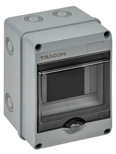 Tracon EDFKIP65U51 Falon kívüli elosztódoboz, átlátszó ajtóval, N/PE sínnel 1×5 mod, H×W×D=159×118.5×88.6mm, IP65, 1000 VAC, 1500 VDC