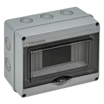   Tracon EDFKIP65U81 Falon kívüli elosztódoboz, átlátszó ajtóval, N/PE sínnel 1×8 mod, H×W×D=154.5×200.5×88.9mm, IP65, 1000 VAC, 1500 VDC