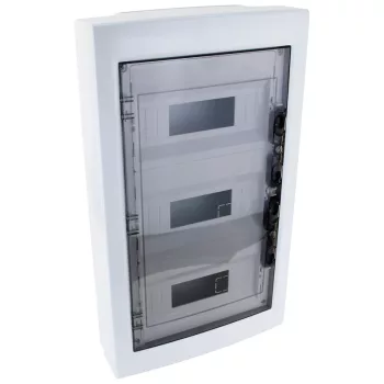   Tracon EDFKS-12/3 Műanyag kiselosztó, 36 modul, 3 sor, füstszínű sík ajtóval, IP40, falon kívüli