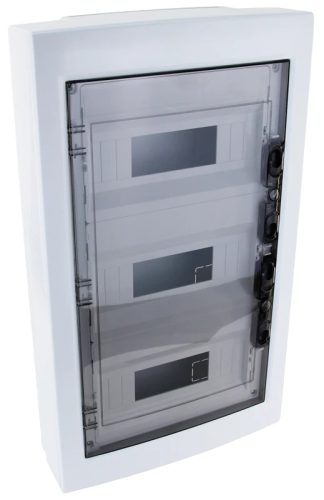 Tracon EDFKS-12/3 Műanyag kiselosztó, 36 modul, 3 sor, füstszínű sík ajtóval, IP40, falon kívüli