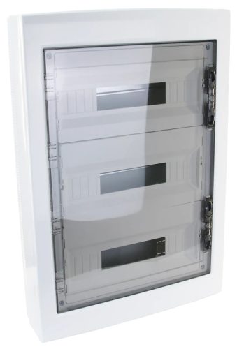 Tracon EDFKS-18/3 Műanyag kiselosztó, 54 modul, 3 sor, füstszínű sík ajtóval, IP40, falon kívüli