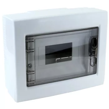   Tracon EDFKS-8/1 Műanyag kiselosztó, 8 modul, 1 sor, füstszínű sík ajtóval, IP40, falon kívüli