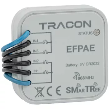   Tracon EFPAE Rádiós jeladó, 4 csatornás, szerelvény dobozba, elemes 3 VDC, 868,32 Mhz, 250 m