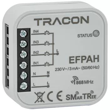   Tracon EFPAH Rádiós jeladó, 4 csatornás, szerelvény dobozba 230 V, 50 Hz, 868.32 MHz, 250 m