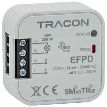   Tracon EFPD Rádiós dimmer, szerelvénydobozba, 1 csatornás 230 V, 50 Hz, 250 W, 868.32 MHz