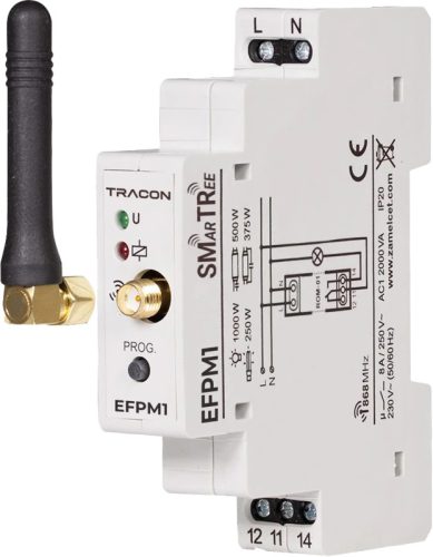 Tracon EFPM1 Rádiós moduláris jelvevő egység, 1 csatornás 230 V, 50 Hz, 8 A, 1 NO/ NC, 868.32 MHz