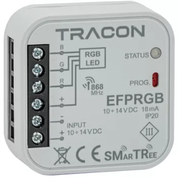   Tracon EFPRGB Rádiós RGB vezérlő, szerelvénydobozba,3 csatornás,EFC-01-hez 10-14 VDC, 250 W, 868.32 MHz