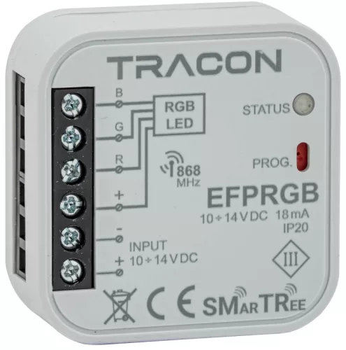 Tracon EFPRGB Rádiós RGB vezérlő, szerelvénydobozba,3 csatornás,EFC-01-hez 10-14 VDC, 250 W, 868.32 MHz