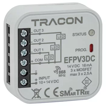   Tracon EFPV3DC Rádiós jelvevő egység, szerelvénydobozba, 3 csat.,EFC-01-hez 10-14 VDC, 3x2,5 A, 868.32 MHz