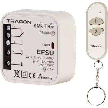   Tracon EFSU Vezeték nélküli univerzális vezérlő készlet, kulcstartós 230 V, 50 Hz, 5 A, 1 NO/1 NC, 868.32 MHz