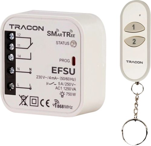 Tracon EFSU Vezeték nélküli univerzális vezérlő készlet, kulcstartós 230 V, 50 Hz, 5 A, 1 NO/1 NC, 868.32 MHz