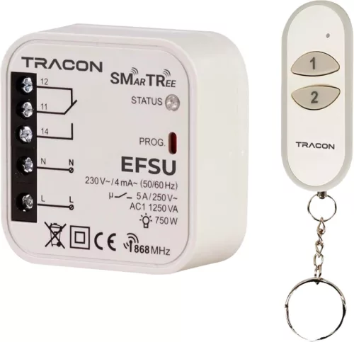 Tracon EFSU Vezeték nélküli univerzális vezérlő készlet, kulcstartós 230 V, 50 Hz, 5 A, 1 NO/1 NC, 868.32 MHz