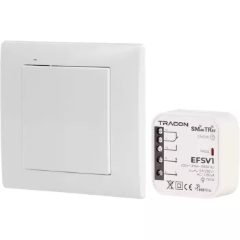   Tracon EFSV1 Vezeték nélküli vezérlő készlet, 1 csatornás, fali nyomógomb 230 V, 50 Hz, 5 A, 1 NO/1 NC, 868.32 MHz