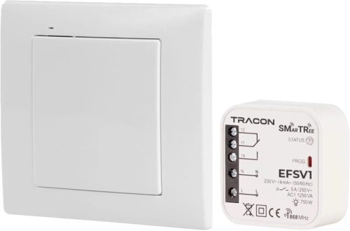 Tracon EFSV1 Vezeték nélküli vezérlő készlet, 1 csatornás, fali nyomógomb 230 V, 50 Hz, 5 A, 1 NO/1 NC, 868.32 MHz