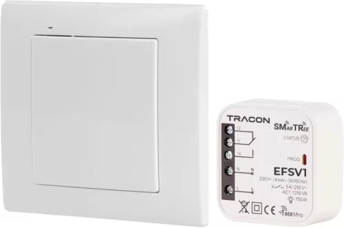 Tracon EFSV1 Vezeték nélküli vezérlő készlet, 1 csatornás, fali nyomógomb 230 V, 50 Hz, 5 A, 1 NO/1 NC, 868.32 MHz