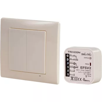   Tracon EFSV2 Vezeték nélküli vezérlő készlet, 2 csatornás, fali nyomógomb 230 V, 50 Hz, 2x5 A, 2 NO, 868.32 MHz