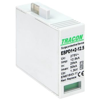  Tracon ESPD1+2-12.5M, T1+T2 AC típusú túlfeszültség levezető betét 12.5 M Uc:275V; Iimp:12,5kA; In:20kA; Imax:50kA; Up:1,3kV