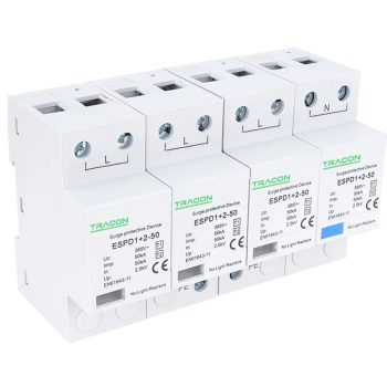   Tracon ESPD1+2-50-4P, T1+T2 AC típusú túlfeszültség levezető, egybeépített Uc:385V; Iimp:50kA; In:50kA; Imax:160kA; Up:2,5kV; 4P