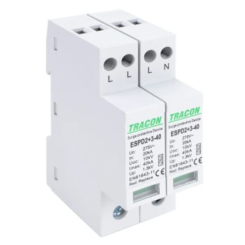   Tracon ESPD2+3-40-4P, T2+T3 AC típusú túlfeszültség levezető, egybeépített Uc:275V; In:20kA; Imax40kA; Uoc:10kV; Up:1,3kV; 4P