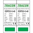 Tracon ESPD2+3-40-4P, T2+T3 AC típusú túlfeszültség levezető, egybeépített Uc:275V; In:20kA; Imax40kA; Uoc:10kV; Up:1,3kV; 4P