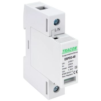   Tracon ESPD2-40-1P, T2 AC típusú túlfeszültség levezető, cserélhető betéttel Uc:275V; In:20kA; Imax:40kA; Up:1,3kV; 1P