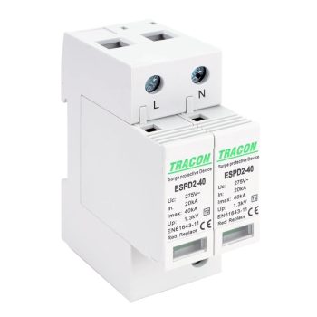   Tracon ESPD2-40-2P, T2 AC típusú túlfeszültség levezető, cserélhető betéttel Uc:275V; In:20kA; Imax:40kA; Up:1,3kV; 2P