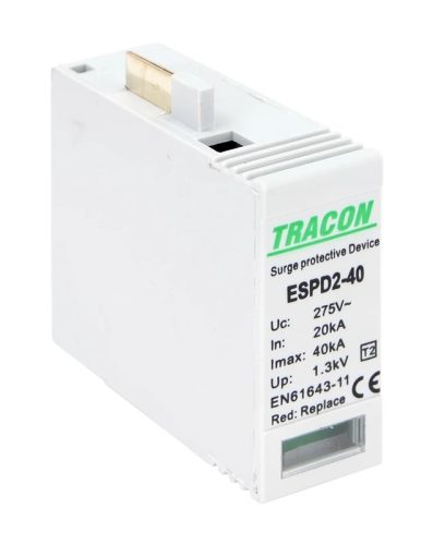 Tracon ESPD2-40M, T2 AC típusú túlfeszültség levezető betét 40 M Uc:275V; In:20kA; Imax:40kA; Up:1,3kV