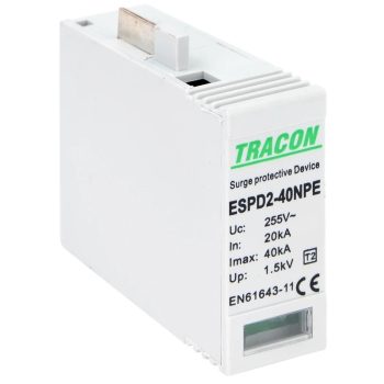   Tracon ESPD2-40NPE, T2 AC típusú túlfeszültség levezető betét 40 NPE Uc:275/255V; In:20kA; Imax:40kA; Up:1,3/1,5kV