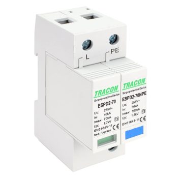   Tracon ESPD2-70-1+1P, T2 AC típusú túlfeszültség levezető, cserélhető betéttel Uc:275/255V; In:40kA; Imax:70kA; Up:1,7/1,5kV; 1+1P