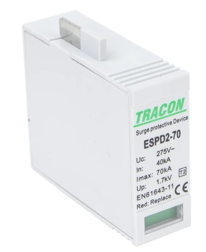 Tracon ESPD2-70MO T2 AC típusú túlfeszültség levezető betét 70 M Uc:275V, In:40kA, Imax:70kA, Up:1,7kV