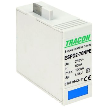   Tracon ESPD2-70NPE, T2 AC típusú túlfeszültség levezető betét 70 NPE Uc:275/255V; In:40kA; Imax:70kA; Up:1,7/1,5kV