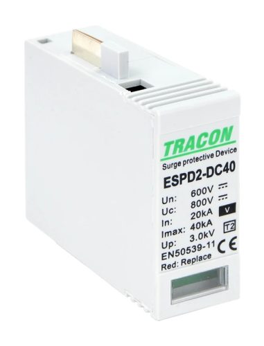 Tracon ESPD2-DC40-600VO T2 DC típusú V túlfeszültség levezető betét 600V Ucpv: 800V, In:20kA, Imax:40kA, Up:2,6kV, Var