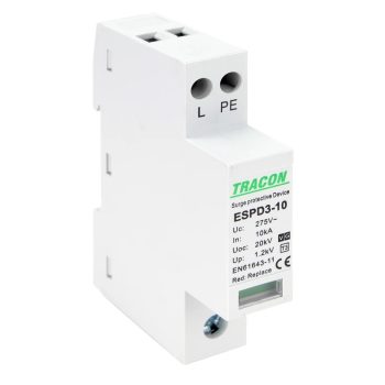   Tracon ESPD3-10-1+1P, T3 AC típusú túlfeszültség levezető, egybeépített Uc:275V; In:10kA; Uoc:20kV; Up:1,2kV; 1+1P