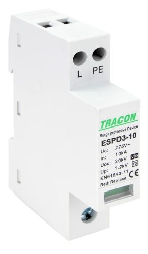 Tracon ESPD3-10-1+1P, T3 AC típusú túlfeszültség levezető, egybeépített Uc:275V; In:10kA; Uoc:20kV; Up:1,2kV; 1+1P