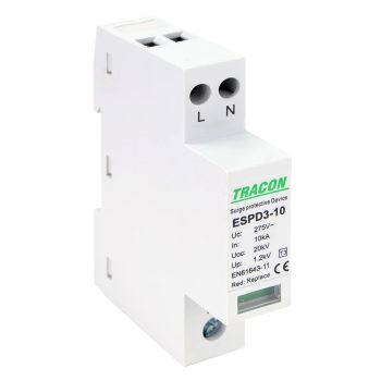   Tracon ESPD3-10-2P, T3 AC típusú túlfeszültség levezető, egybeépített Uc:275V; In:10kA; Uoc:20kV; Up:1,2kV; 2P