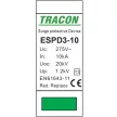 Tracon ESPD3-10-2P, T3 AC típusú túlfeszültség levezető, egybeépített Uc:275V; In:10kA; Uoc:20kV; Up:1,2kV; 2P