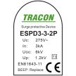 Tracon ESPD3-3-2P, T3 AC típusú túlfeszültség levezető, szerelvénydobozba Uc:275V; In:3kA; Uoc:6kV; Up:1,2kV; 2P; BEEP