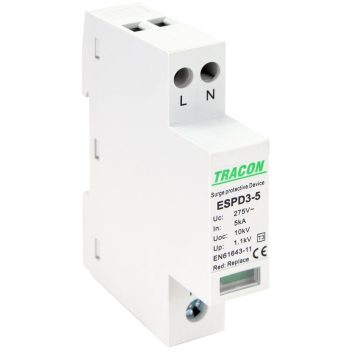   Tracon ESPD3-5-2P, T3 AC típusú túlfeszültség levezető, egybeépített Uc:275V; In:5kA; Uoc:10kV; Up:1,2kV; 2P
