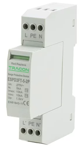 Tracon ESPD3FT-5-2P T3 túlfeszültség-levezető 2P cserélhető betéttel