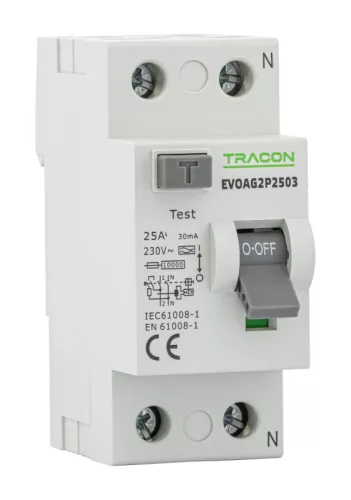 Tracon EVOAG2P2503 áram-védőkapcsoló RCD A típus 2P 30mA 25A 10kA