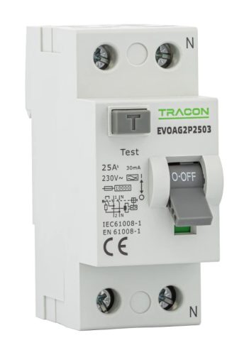 Tracon EVOAG2P6303 Áram-védőkapcsoló, 2 pólusú 63A, 30mA, 10kA, A