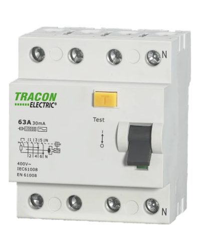 Tracon EVOAG4P10003 Áram-védőkapcsoló, 4 pólusú 100A, 30mA, 10kA, A